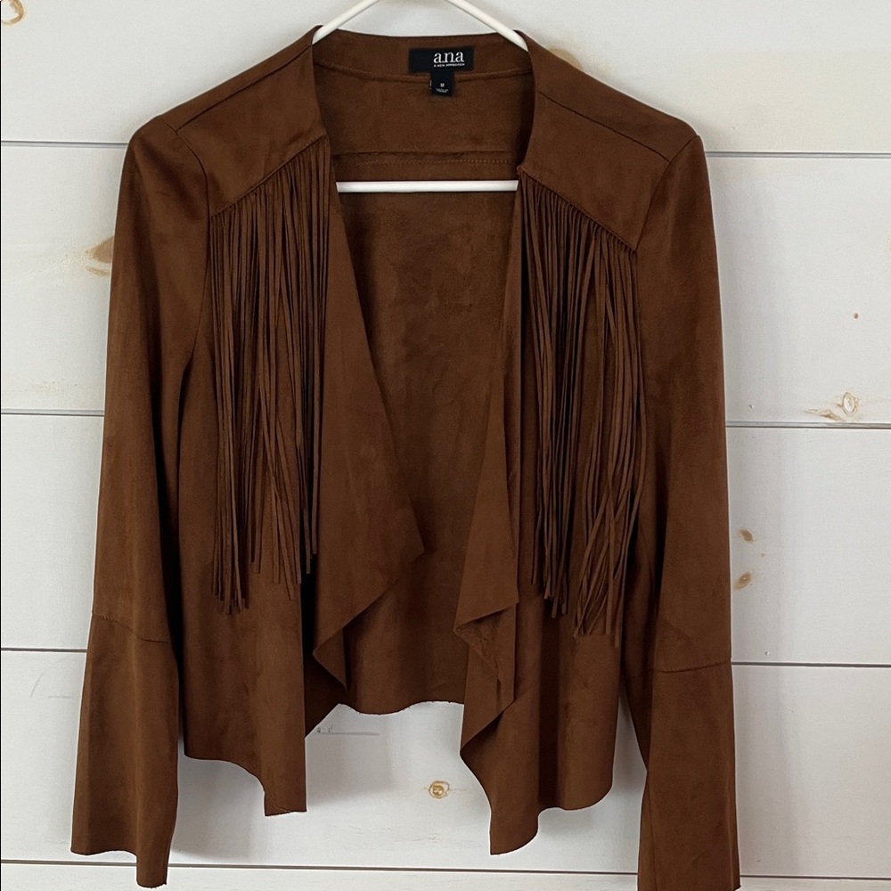 a.n.a Brown Fringe Women's Crop Blazer